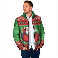 Guyana Christmas Padded Jacket Santa With Macaw Parrot Merry Xmas - Wonder Print Shop