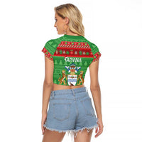 Guyana Christmas Raglan Cropped T Shirt Santa With Macaw Parrot Merry Xmas - Wonder Print Shop