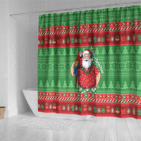 Guyana Christmas Shower Curtain Santa With Macaw Parrot Merry Xmas - Wonder Print Shop