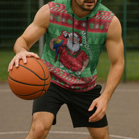 Guyana Christmas Sleeveless Hoodie Santa With Macaw Parrot Merry Xmas - Wonder Print Shop