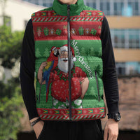 Guyana Christmas Sleeveless Puffer Jacket Santa With Macaw Parrot Merry Xmas - Wonder Print Shop
