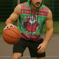 Guyana Christmas Sleeveless Zip Hoodie Santa With Macaw Parrot Merry Xmas - Wonder Print Shop