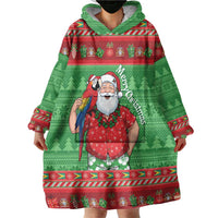 Guyana Christmas Wearable Blanket Hoodie Santa With Macaw Parrot Merry Xmas - Wonder Print Shop