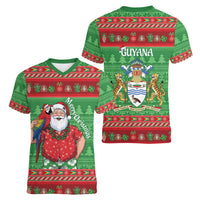 Guyana Christmas Women V-Neck T-Shirt Santa With Macaw Parrot Merry Xmas - Wonder Print Shop