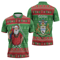 Guyana Christmas Zipper Polo Shirt Santa With Macaw Parrot Merry Xmas - Wonder Print Shop