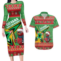 Personalized Guyana Cricket Christmas Couples Matching Long Sleeve Bodycon Dress and Hawaiian Shirt Amazon Warriors Merry Xmas - Wonder Print Shop