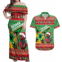 Personalized Guyana Cricket Christmas Couples Matching Off Shoulder Maxi Dress and Hawaiian Shirt Amazon Warriors Merry Xmas - Wonder Print Shop
