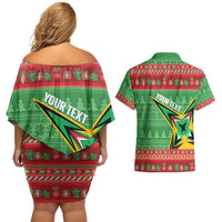 Personalized Guyana Cricket Christmas Couples Matching Off Shoulder Short Dress and Hawaiian Shirt Amazon Warriors Merry Xmas - Wonder Print Shop