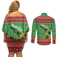 Personalized Guyana Cricket Christmas Couples Matching Off Shoulder Short Dress and Long Sleeve Button Shirt Amazon Warriors Merry Xmas - Wonder Print Shop