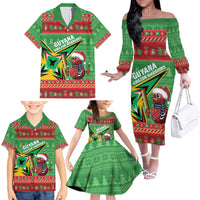 Personalized Guyana Cricket Christmas Family Matching Off The Shoulder Long Sleeve Dress and Hawaiian Shirt Amazon Warriors Merry Xmas - Wonder Print Shop