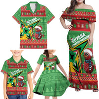 Personalized Guyana Cricket Christmas Family Matching Off Shoulder Maxi Dress and Hawaiian Shirt Amazon Warriors Merry Xmas - Wonder Print Shop