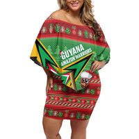 Personalized Guyana Cricket Christmas Family Matching Off Shoulder Short Dress and Hawaiian Shirt Amazon Warriors Merry Xmas - Wonder Print Shop