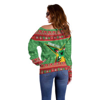 Personalized Guyana Cricket Christmas Off Shoulder Sweater Amazon Warriors Merry Xmas - Wonder Print Shop