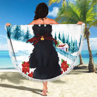 Iceland Yule Cat Christmas Beach Blanket Jolakotturinn With Poinsettia - Winter Vibes - Wonder Print Shop
