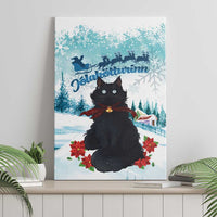 Iceland Yule Cat Christmas Canvas Wall Art Jolakotturinn With Poinsettia - Winter Vibes - Wonder Print Shop