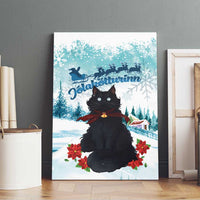 Iceland Yule Cat Christmas Canvas Wall Art Jolakotturinn With Poinsettia - Winter Vibes - Wonder Print Shop