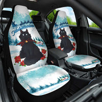 Iceland Yule Cat Christmas Car Seat Cover Jolakotturinn With Poinsettia - Winter Vibes - Wonder Print Shop