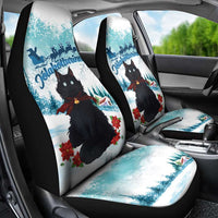 Iceland Yule Cat Christmas Car Seat Cover Jolakotturinn With Poinsettia - Winter Vibes - Wonder Print Shop