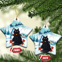 Iceland Yule Cat Christmas Ceramic Ornament Jolakotturinn With Poinsettia - Winter Vibes - Wonder Print Shop