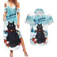 Iceland Yule Cat Christmas Couples Matching Summer Maxi Dress and Hawaiian Shirt Jolakotturinn With Poinsettia - Winter Vibes - Wonder Print Shop