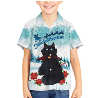 Iceland Yule Cat Christmas Family Matching Mermaid Dress and Hawaiian Shirt Jolakotturinn With Poinsettia - Winter Vibes - Wonder Print Shop