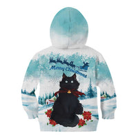 Iceland Yule Cat Christmas Kid Hoodie Jolakotturinn With Poinsettia - Winter Vibes - Wonder Print Shop