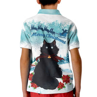 Iceland Yule Cat Christmas Kid Polo Shirt Jolakotturinn With Poinsettia - Winter Vibes - Wonder Print Shop