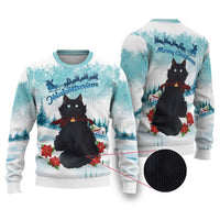 Iceland Yule Cat Christmas Ugly Christmas Sweater Jolakotturinn With Poinsettia - Winter Vibes - Wonder Print Shop