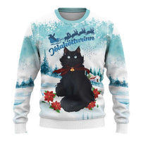 Iceland Yule Cat Christmas Ugly Christmas Sweater Jolakotturinn With Poinsettia - Winter Vibes - Wonder Print Shop