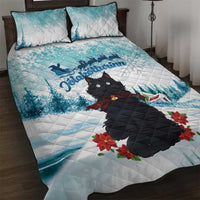 Iceland Yule Cat Christmas Quilt Bed Set Jolakotturinn With Poinsettia - Winter Vibes - Wonder Print Shop