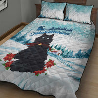 Iceland Yule Cat Christmas Quilt Bed Set Jolakotturinn With Poinsettia - Winter Vibes - Wonder Print Shop