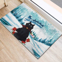 Iceland Yule Cat Christmas Rubber Doormat Jolakotturinn With Poinsettia - Winter Vibes - Wonder Print Shop