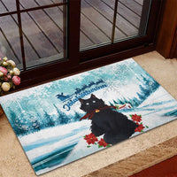 Iceland Yule Cat Christmas Rubber Doormat Jolakotturinn With Poinsettia - Winter Vibes - Wonder Print Shop