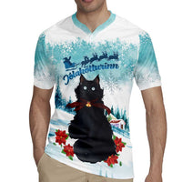 Iceland Yule Cat Christmas Rugby Jersey Jolakotturinn With Poinsettia - Winter Vibes - Wonder Print Shop