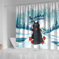 Iceland Yule Cat Christmas Shower Curtain Jolakotturinn With Poinsettia - Winter Vibes