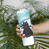 Iceland Yule Cat Christmas Skinny Tumbler Jolakotturinn With Poinsettia - Winter Vibes - Wonder Print Shop