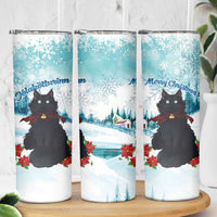 Iceland Yule Cat Christmas Skinny Tumbler Jolakotturinn With Poinsettia - Winter Vibes - Wonder Print Shop