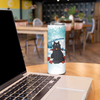 Iceland Yule Cat Christmas Skinny Tumbler Jolakotturinn With Poinsettia - Winter Vibes - Wonder Print Shop