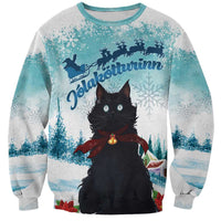 Iceland Yule Cat Christmas Sweatshirt Jolakotturinn With Poinsettia - Winter Vibes - Wonder Print Shop