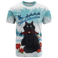 Iceland Yule Cat Christmas T Shirt Jolakotturinn With Poinsettia - Winter Vibes - Wonder Print Shop
