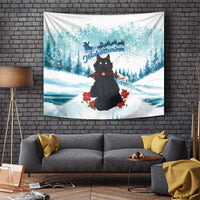 Iceland Yule Cat Christmas Tapestry Jolakotturinn With Poinsettia - Winter Vibes - Wonder Print Shop