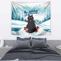 Iceland Yule Cat Christmas Tapestry Jolakotturinn With Poinsettia - Winter Vibes - Wonder Print Shop