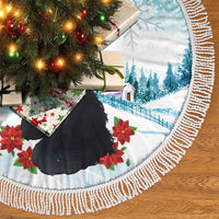 Iceland Yule Cat Christmas Tree Skirt Jolakotturinn With Poinsettia - Winter Vibes - Wonder Print Shop