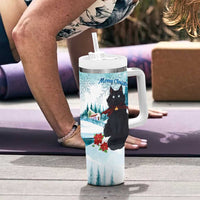 Iceland Yule Cat Christmas Tumbler With Handle Jolakotturinn With Poinsettia - Winter Vibes - Wonder Print Shop