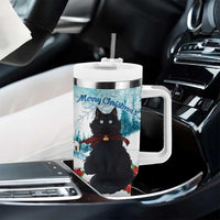 Iceland Yule Cat Christmas Tumbler With Handle Jolakotturinn With Poinsettia - Winter Vibes - Wonder Print Shop