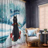 Iceland Yule Cat Christmas Window Curtain Jolakotturinn With Poinsettia - Winter Vibes - Wonder Print Shop