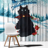 Iceland Yule Cat Christmas Window Curtain Jolakotturinn With Poinsettia - Winter Vibes - Wonder Print Shop