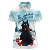 Iceland Yule Cat Christmas Women Polo Shirt Jolakotturinn With Poinsettia - Winter Vibes - Wonder Print Shop