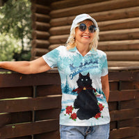 Iceland Yule Cat Christmas Women Polo Shirt Jolakotturinn With Poinsettia - Winter Vibes - Wonder Print Shop