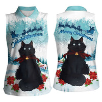 Iceland Yule Cat Christmas Women Sleeveless Polo Shirt Jolakotturinn With Poinsettia - Winter Vibes - Wonder Print Shop